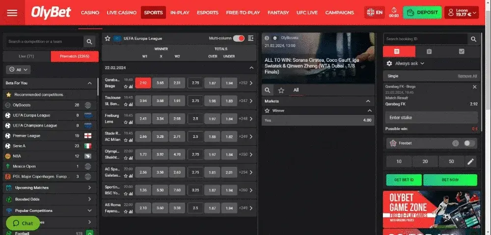 OlyBet screenshot